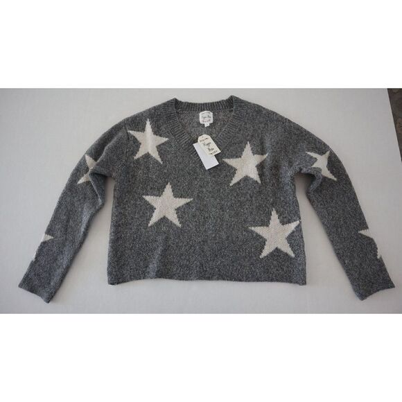 Hippie Rose Women's Sz S Gray/Ivory Stars Print V-Neck Pullover Sweater $49+ - Picture 1 of 4